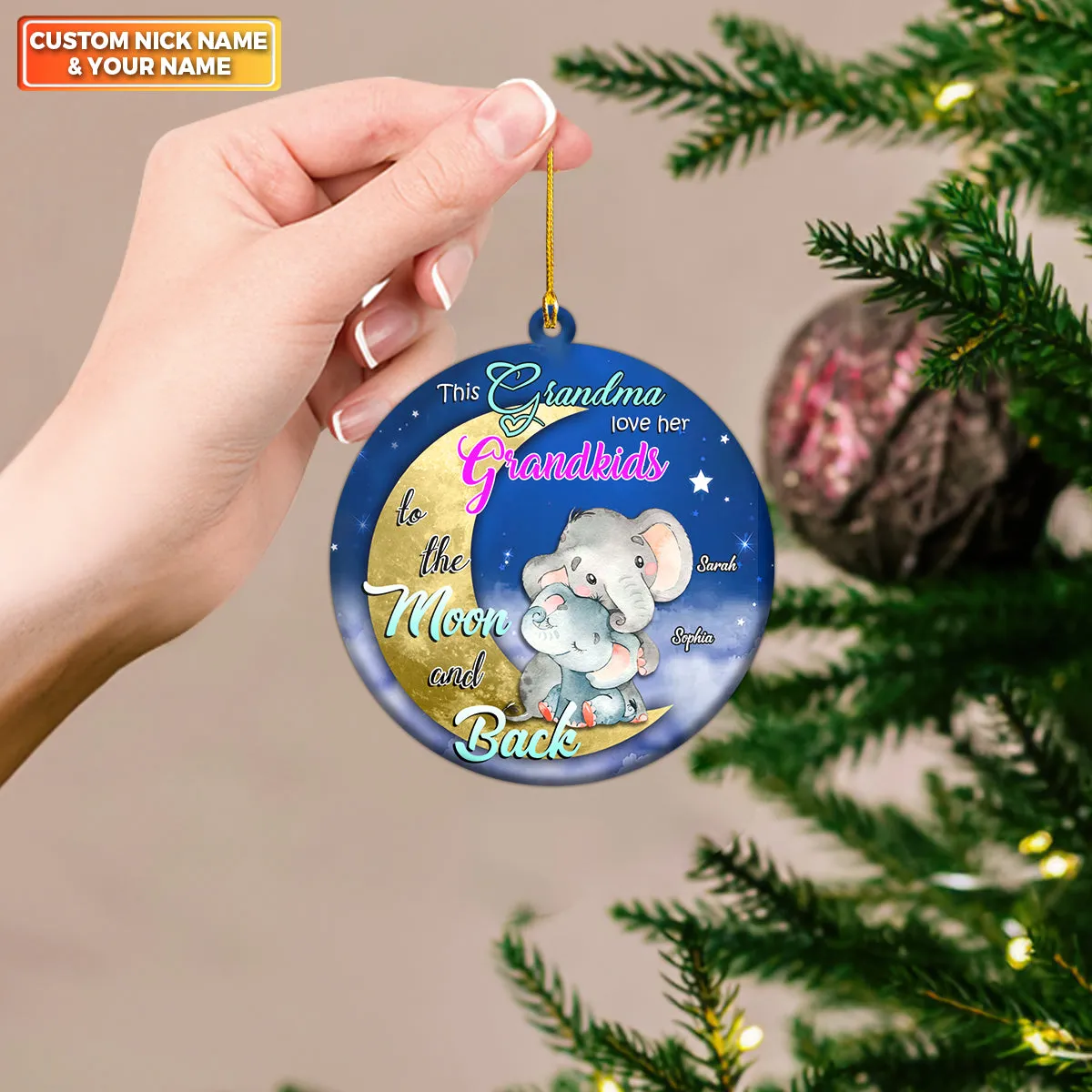 Grandma And Grandkids On Moon Personalized Circle Ornament Family Custom Shaped Ornament