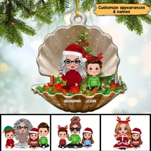 Grandma Grandkids In Pearl Shell Personalized Christmas Ornament