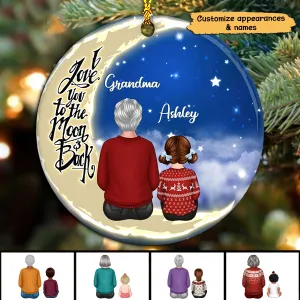 Grandma Grandkids On Moon Personalized Circle Ornament Family Custom Shaped Ornament