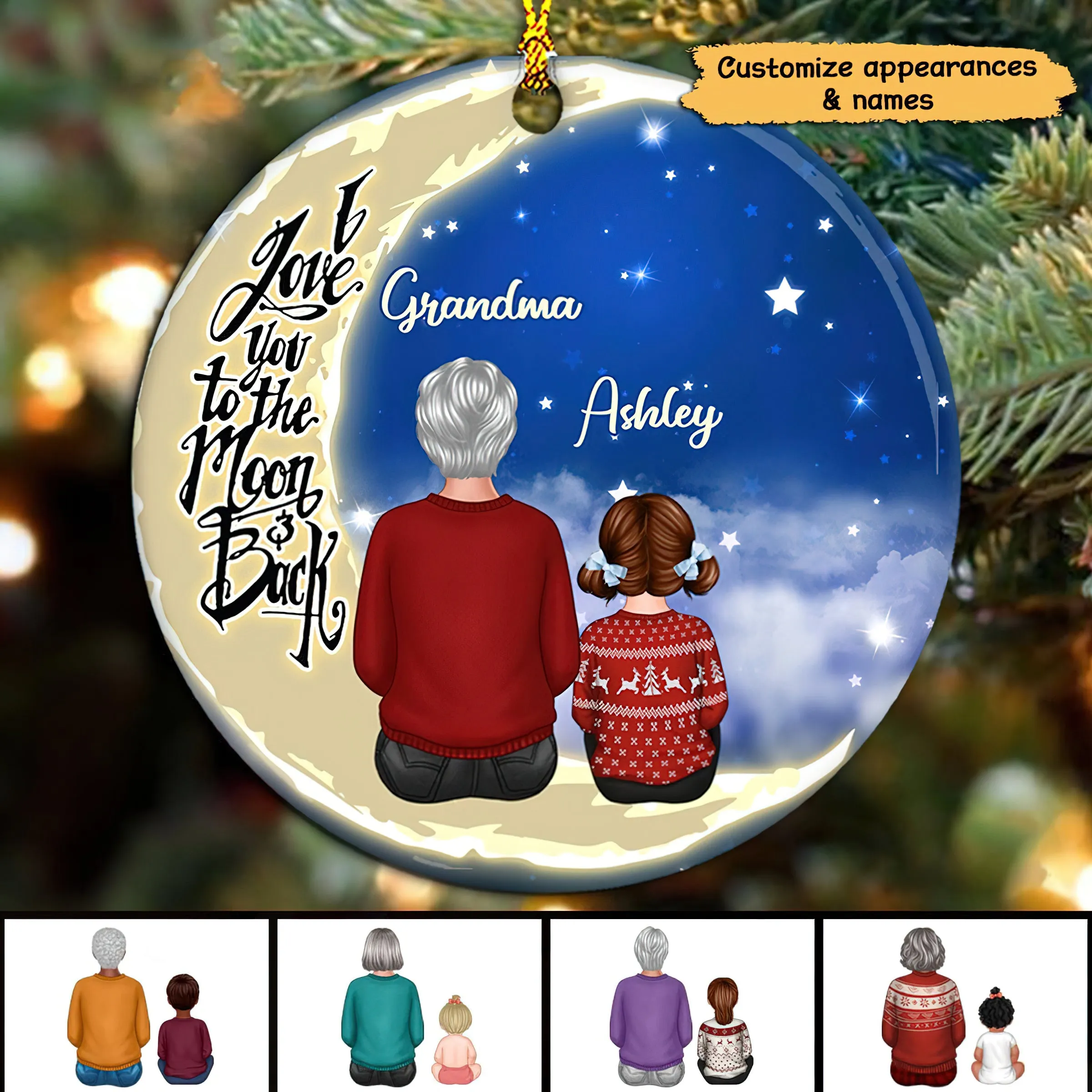 Grandma Grandkids On Moon Personalized Circle Ornament Family Custom Shaped Ornament