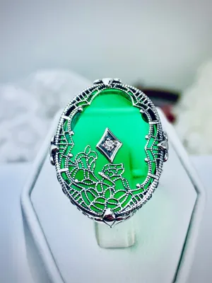 Green Camphor Glass Ring, Size 6, Oval Stained-Glass with inset, Looking Glass #D594 - Ready to Ship