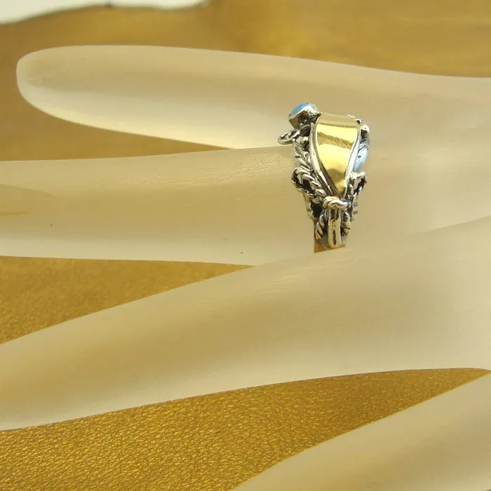 Hadar Designers Blue Opal Ring sz 6 Yellow Gold 925 Silver Art Handmade () Last