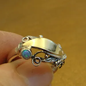 Hadar Designers Blue Opal Ring sz 6 Yellow Gold 925 Silver Art Handmade () Last