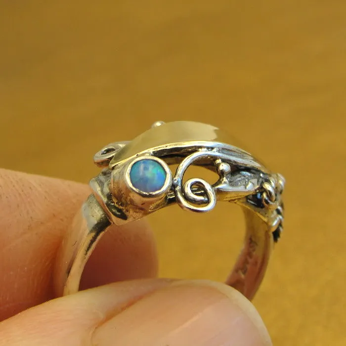 Hadar Designers Blue Opal Ring sz 6 Yellow Gold 925 Silver Art Handmade () Last