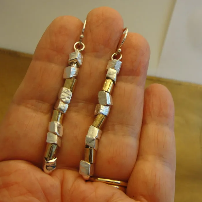 Hadar Designers Earrings Long Dangle 14k Gold Fil 925 Sterling Silver (I be036)