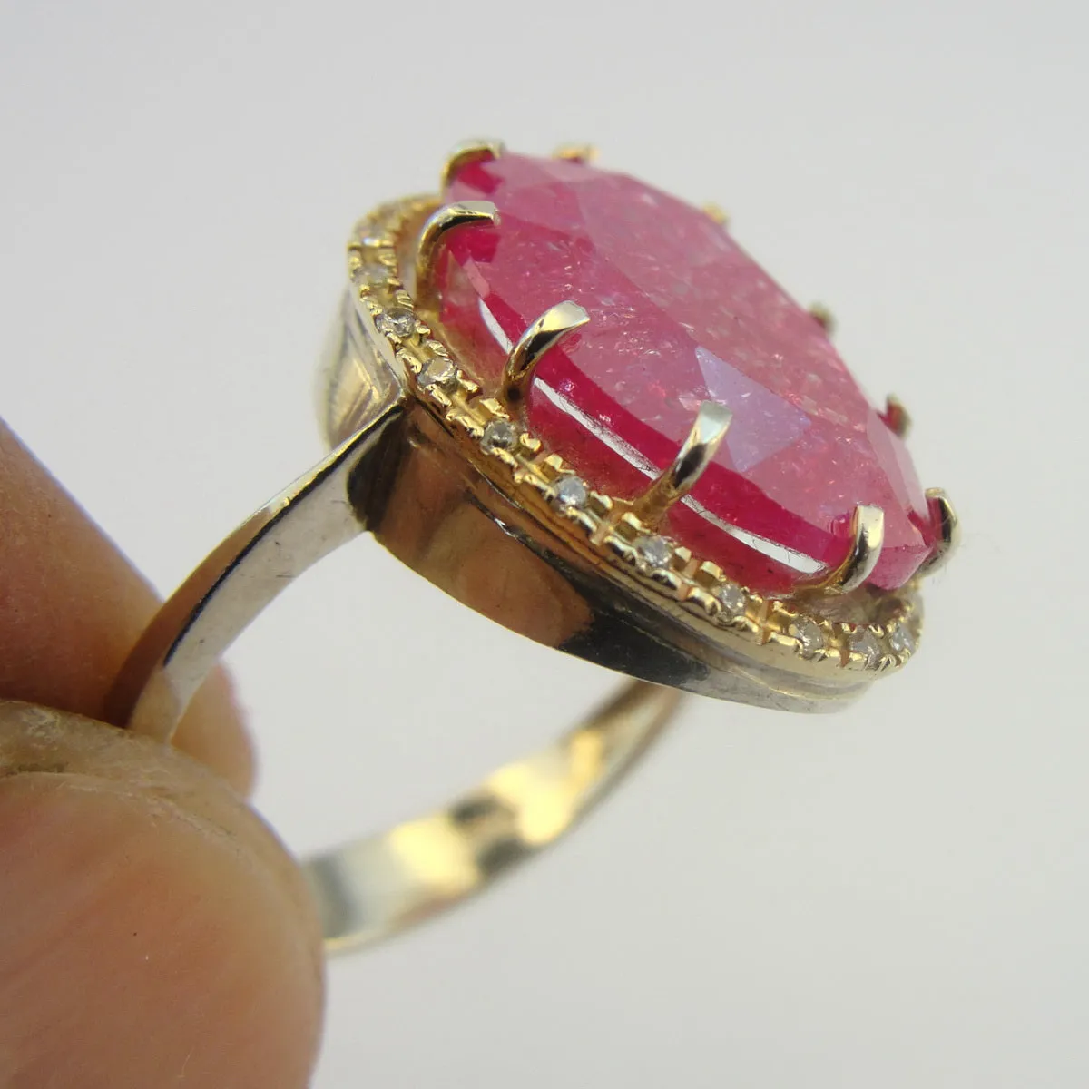 Hadar Designers Ruby zircon Ring 9k Yellow Gold Sterling Silver 8.5 (ms 1430)Y