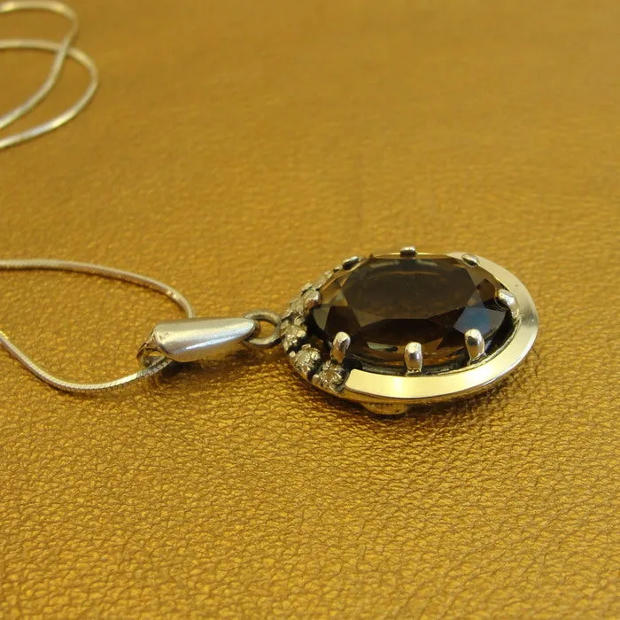 Hadar Designers smoky zircon Pendant 925 sterling silver handmade (ms 1549)y