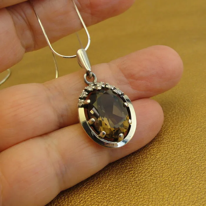 Hadar Designers smoky zircon Pendant 925 sterling silver handmade (ms 1549)y