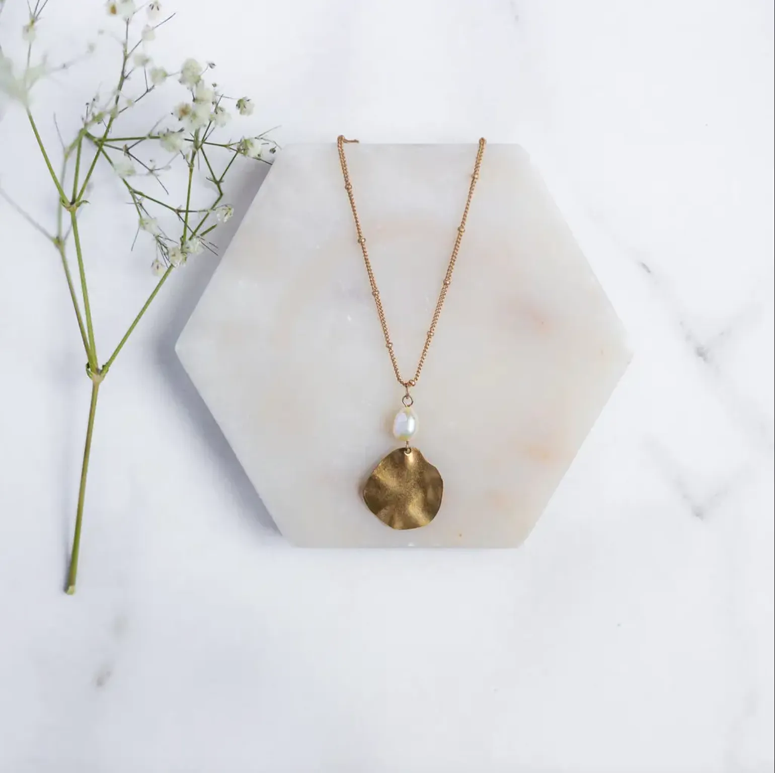 Hammered Freshwater Pearl Pendant