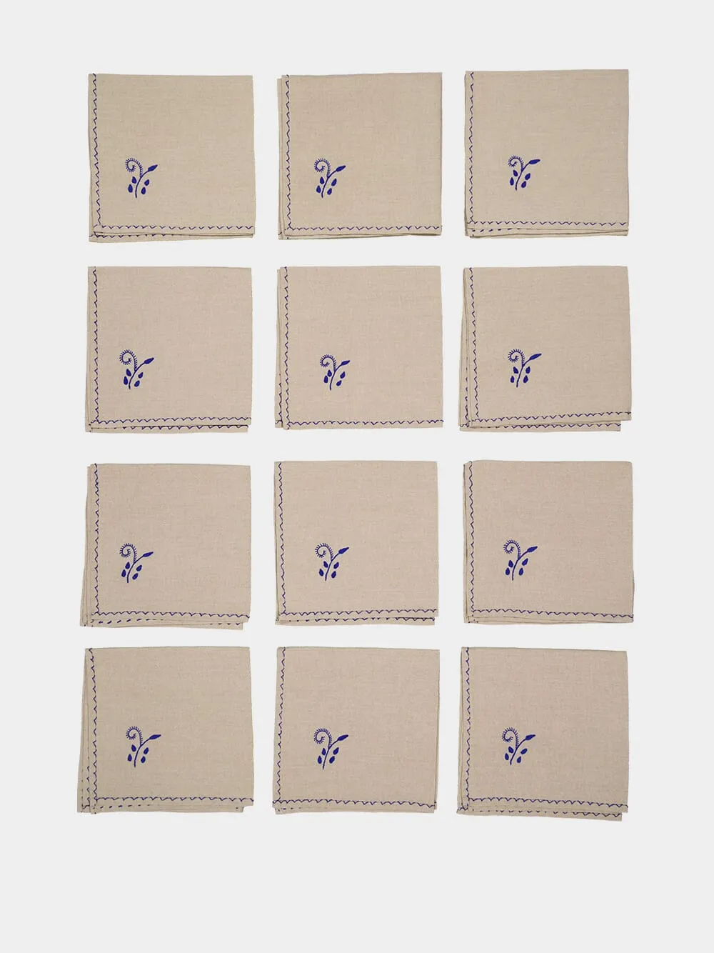Hand Embroidered Viana Beige and Blue Tablecloth and Napkin Set
