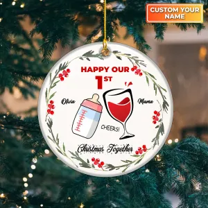 Happy Our First Christmas Together Personalized Circle Ornament Christmas Gift For First Mom, Wife