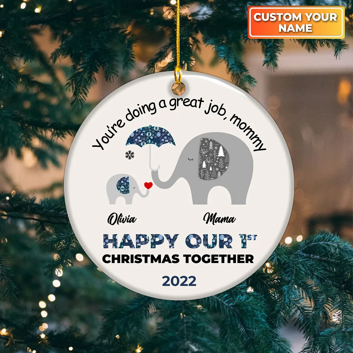 Happy Our First Christmas Together Personalized Circle Ornament Christmas Gift For First Mom, Wife
