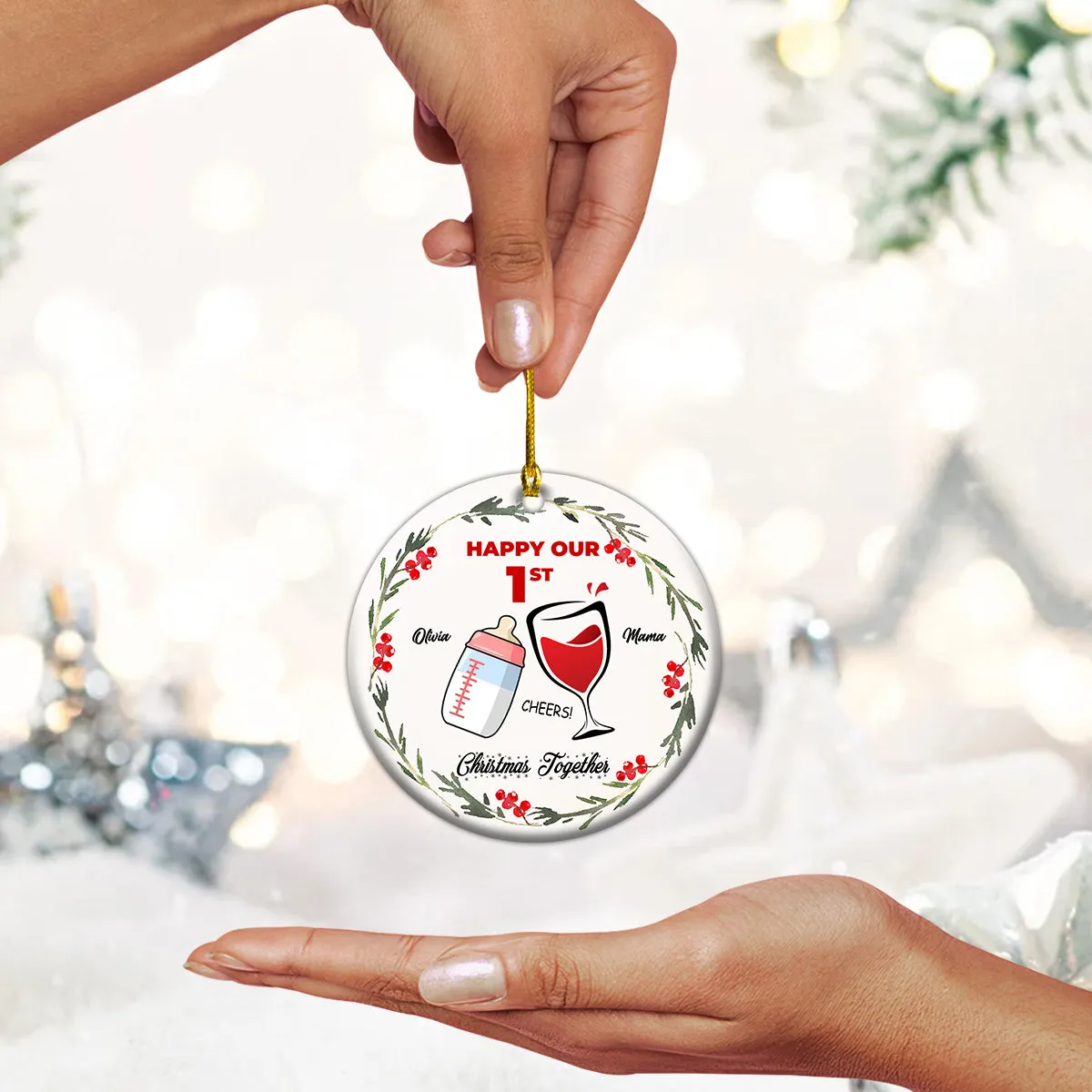 Happy Our First Christmas Together Personalized Circle Ornament Christmas Gift For First Mom, Wife