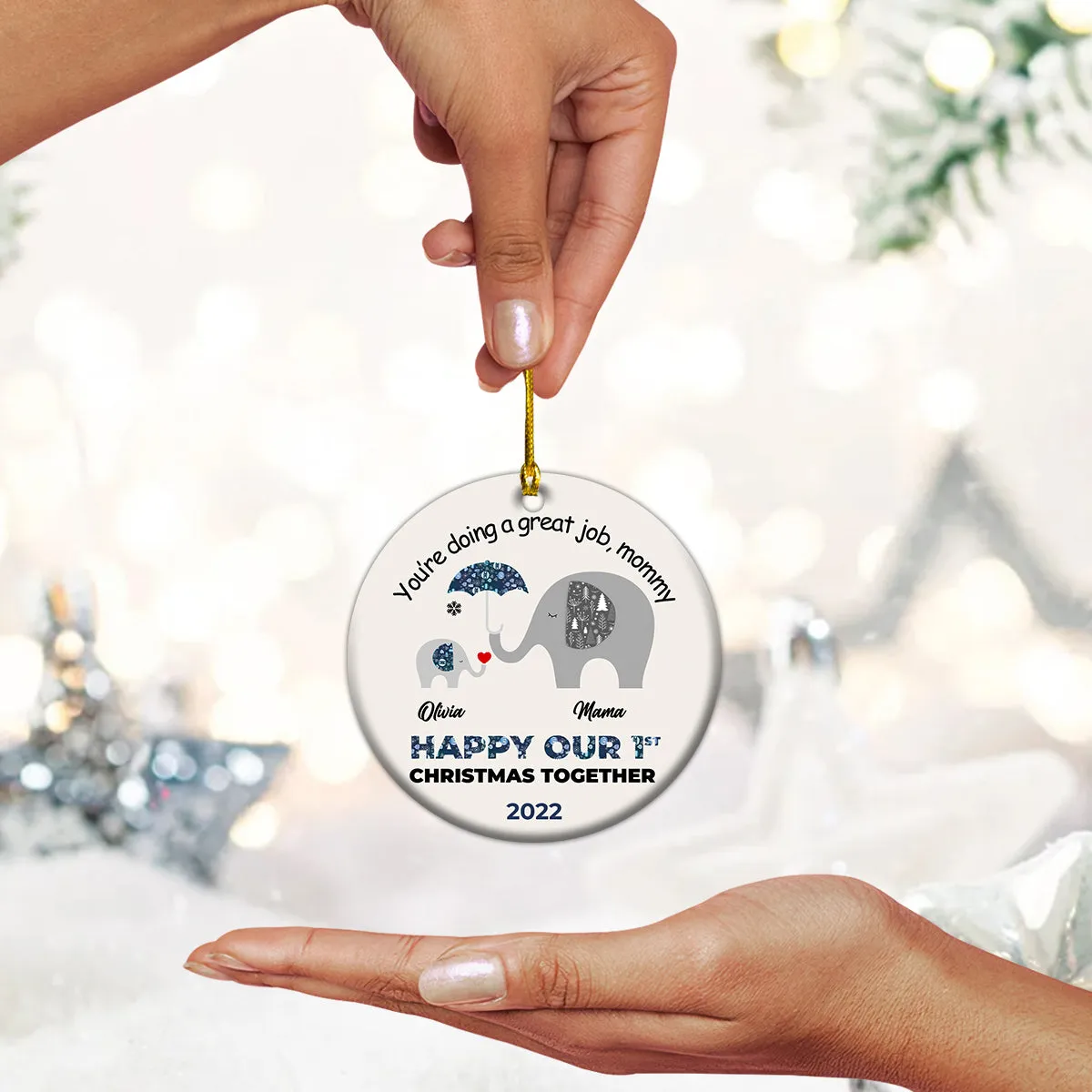 Happy Our First Christmas Together Personalized Circle Ornament Christmas Gift For First Mom, Wife