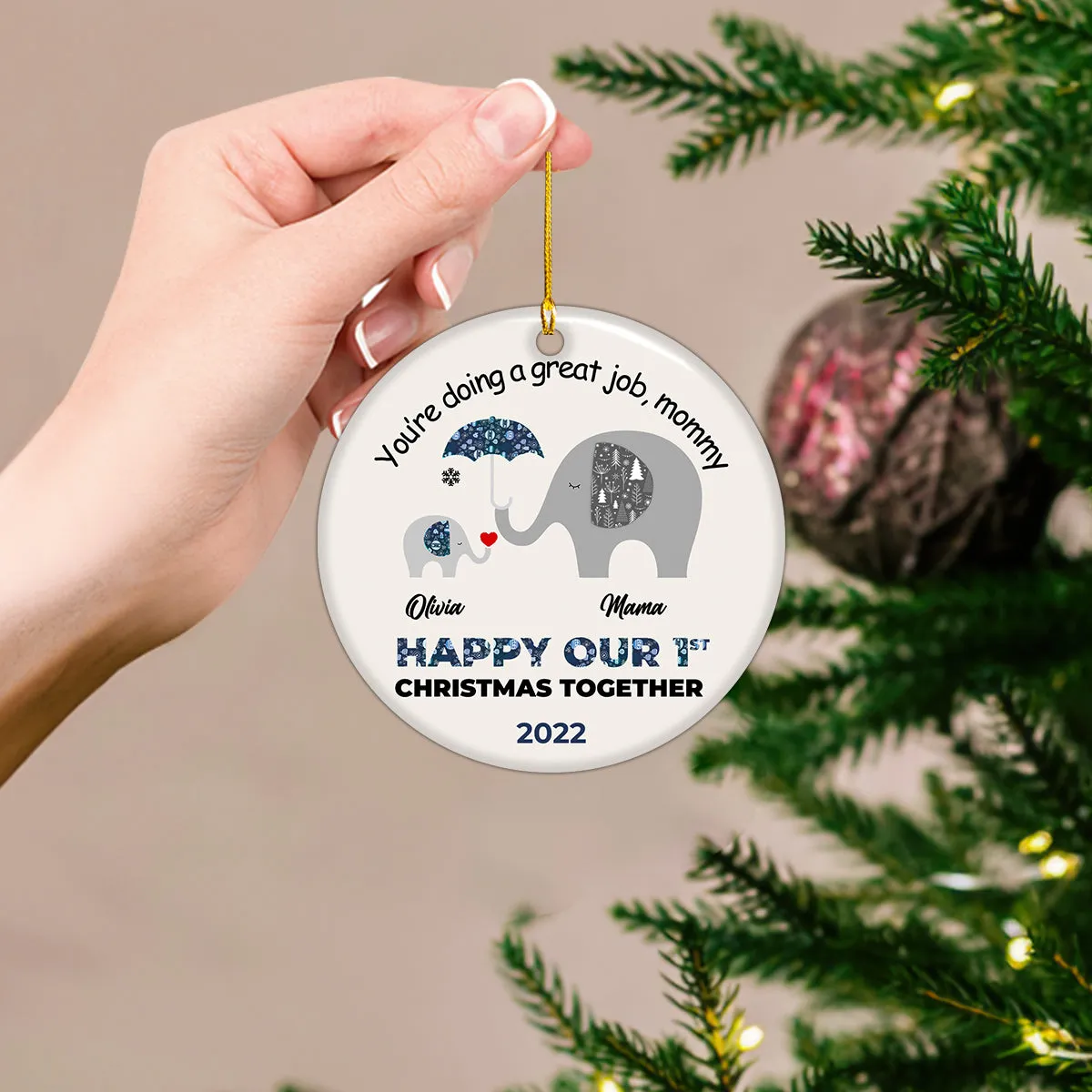 Happy Our First Christmas Together Personalized Circle Ornament Christmas Gift For First Mom, Wife
