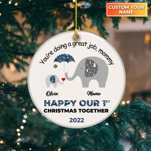 Happy Our First Christmas Together Personalized Circle Ornament Christmas Gift For First Mom, Wife