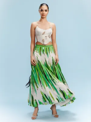 Harit satin stroke printed lehenga and corset