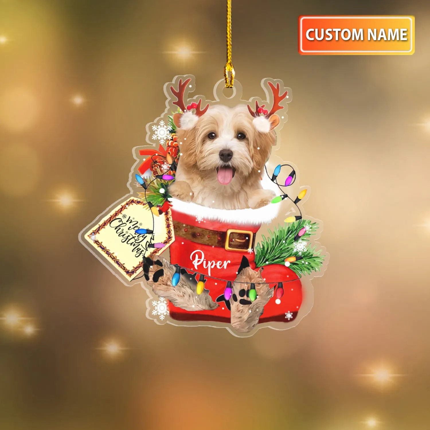 HAVANESE 3 IN SNOW POCKET CHRISTMAS ACRYLIC ORNAMENT
