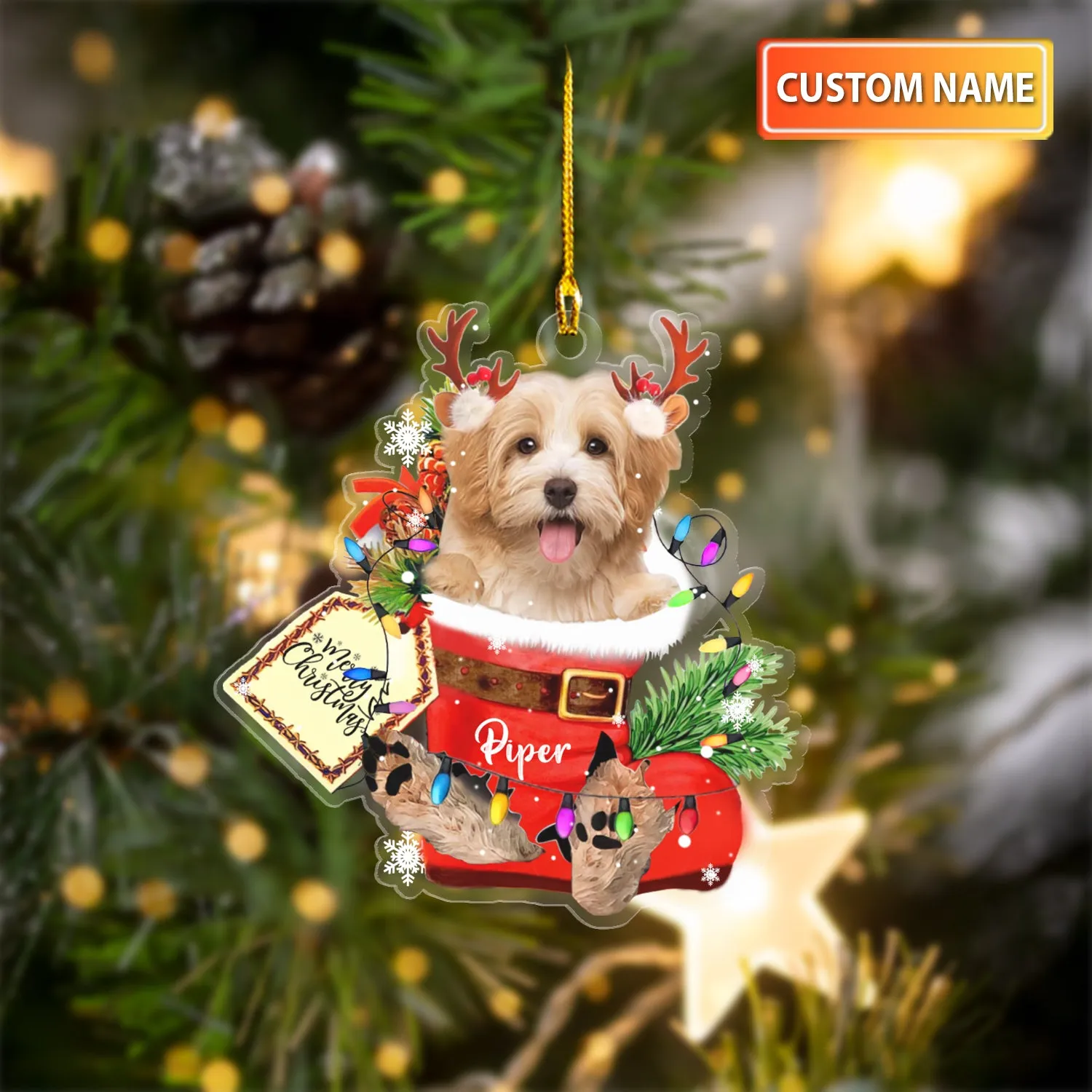HAVANESE 3 IN SNOW POCKET CHRISTMAS ACRYLIC ORNAMENT