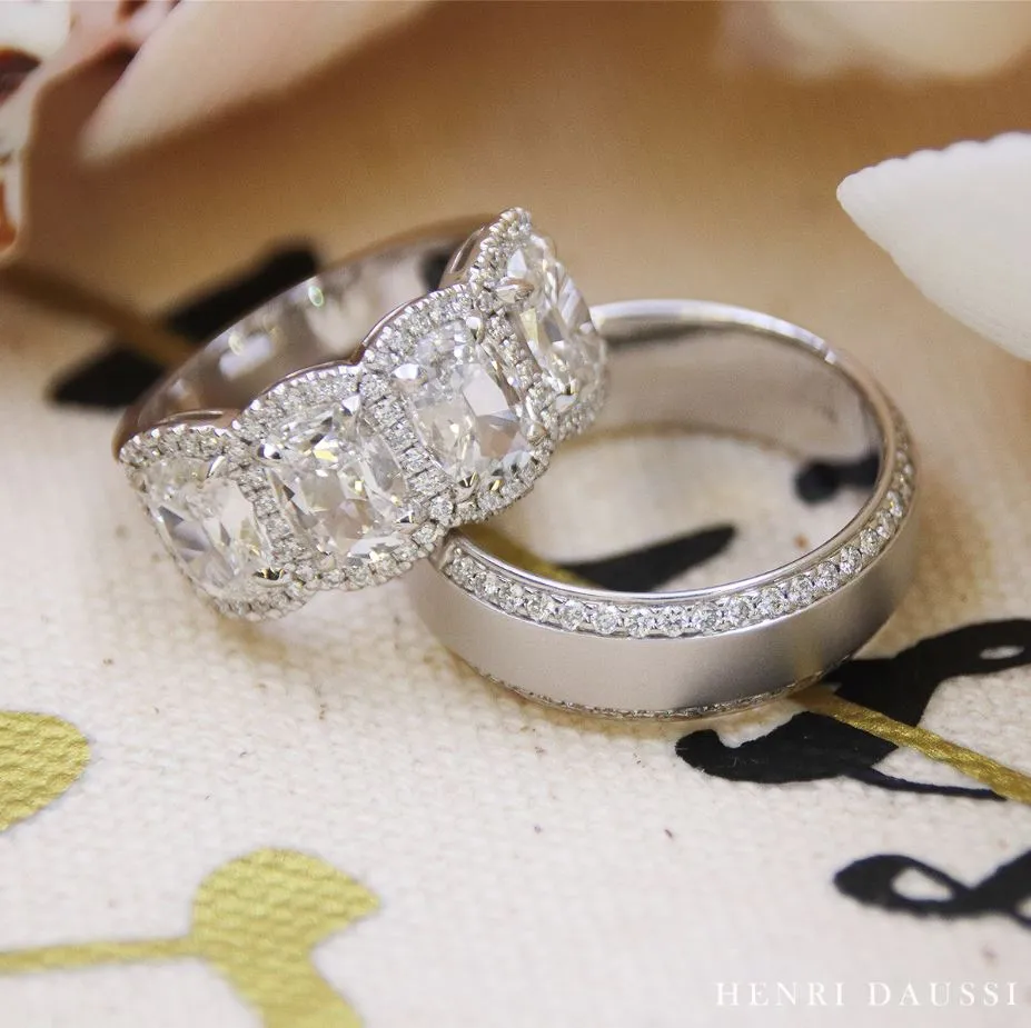 Henri Daussi 2.46ct tw Cushion Matching Four Stone Band Anniversary Ring