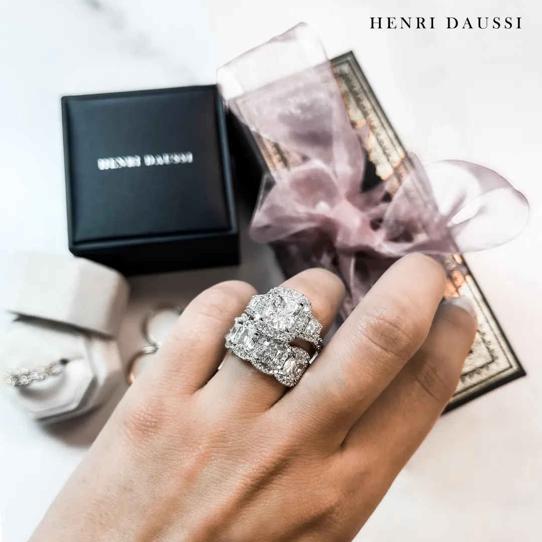 Henri Daussi 2.46ct tw Cushion Matching Four Stone Band Anniversary Ring