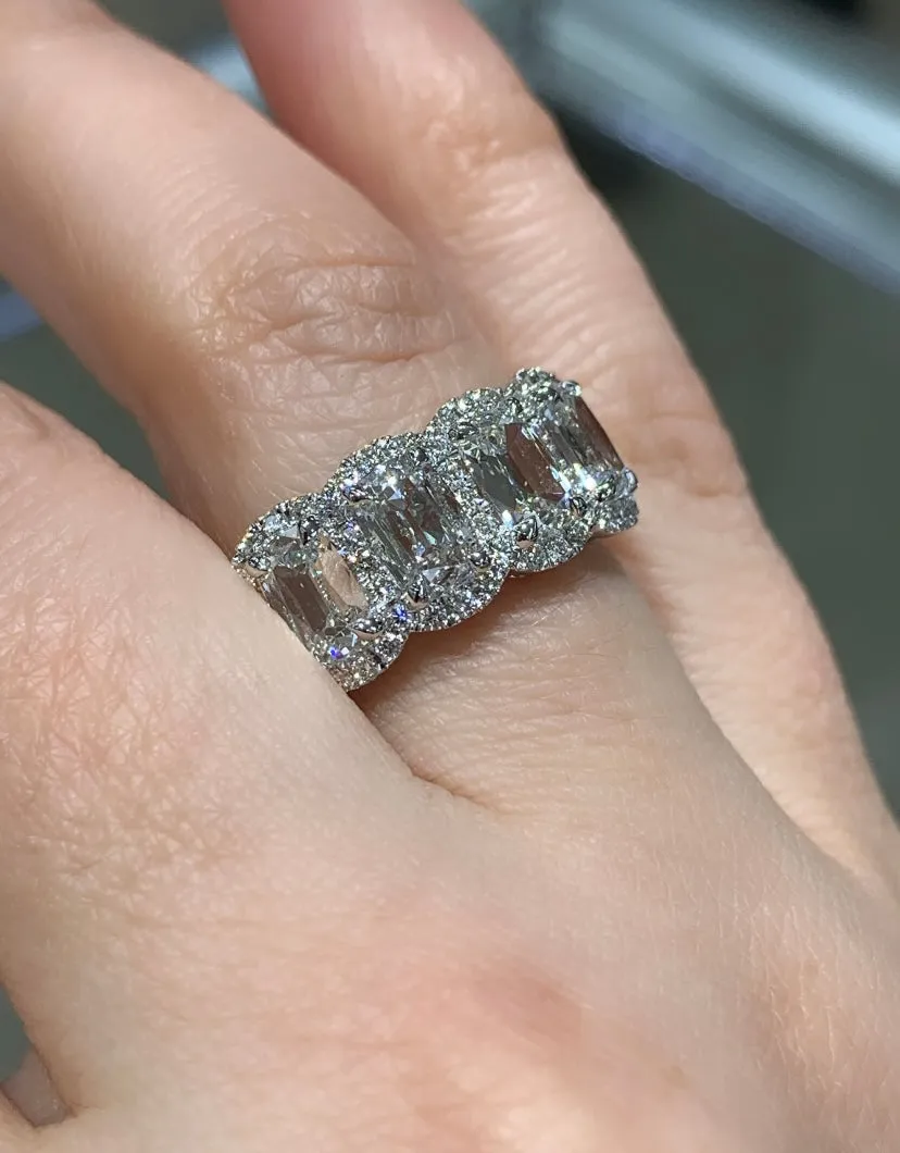 Henri Daussi 2.46ct tw Cushion Matching Four Stone Band Anniversary Ring