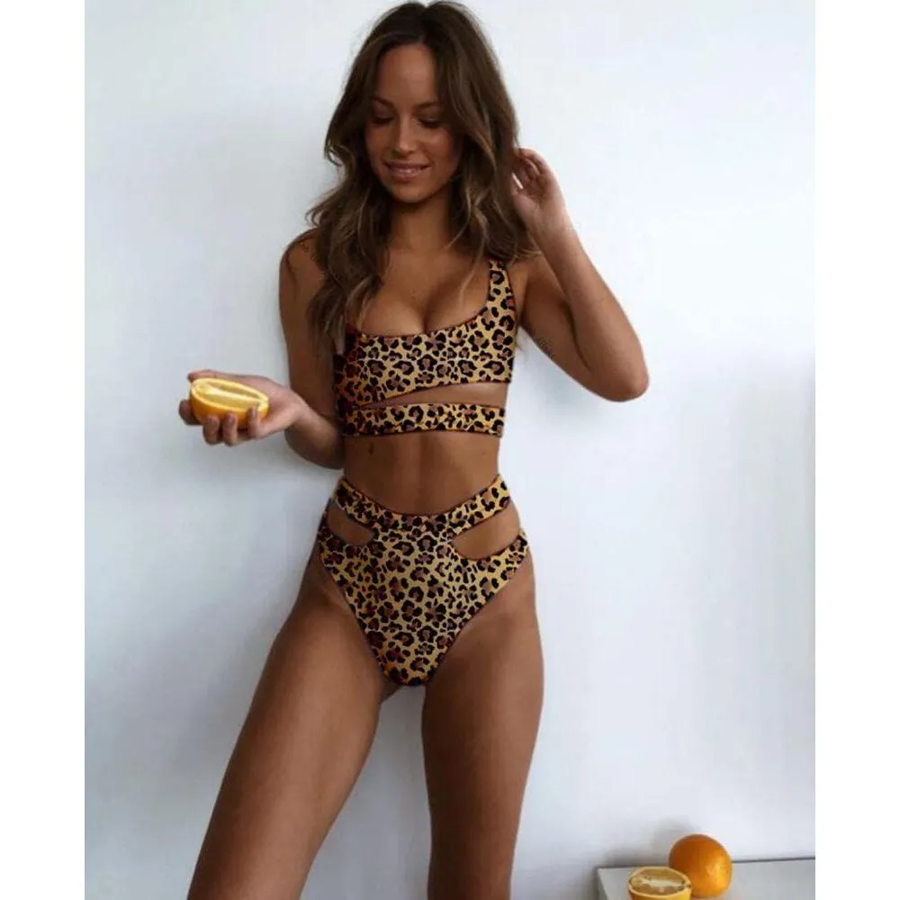 High Waist Hollow Out Leopard Print