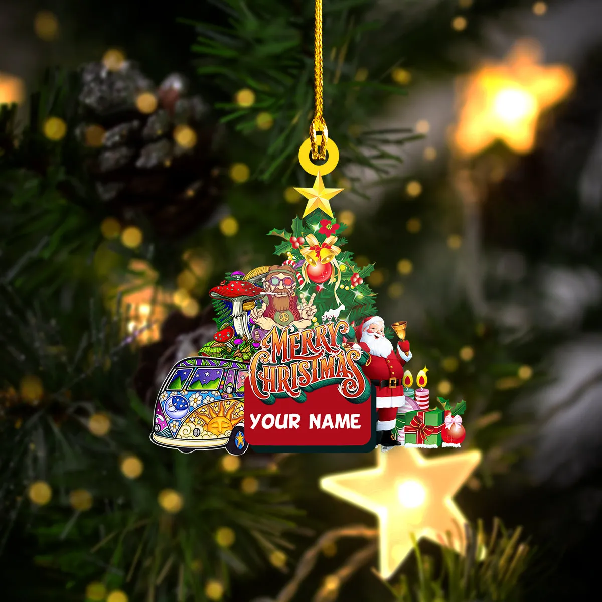 Hippie Merry Christmas - Shaped Ornament 02