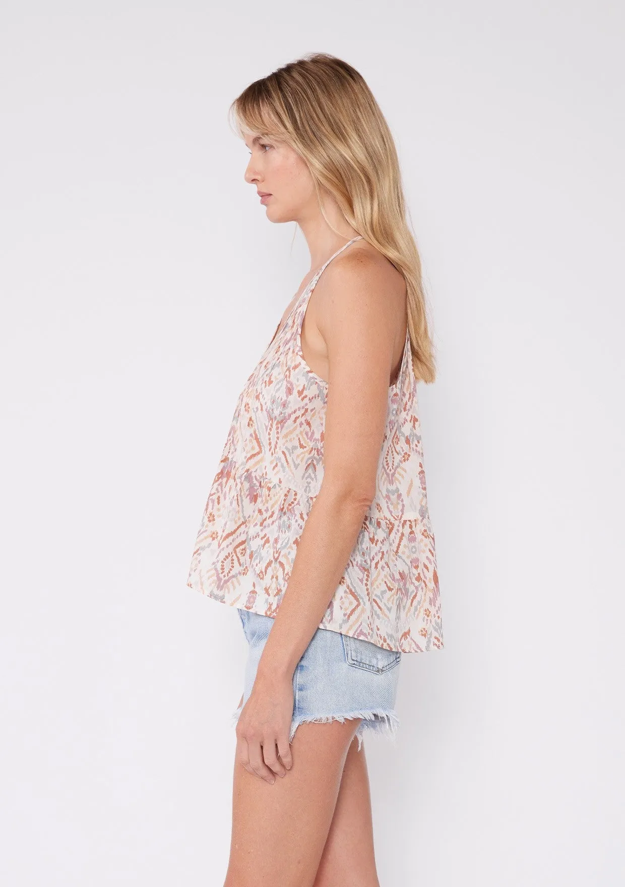 Ikat V Neck Peplum Tank Top