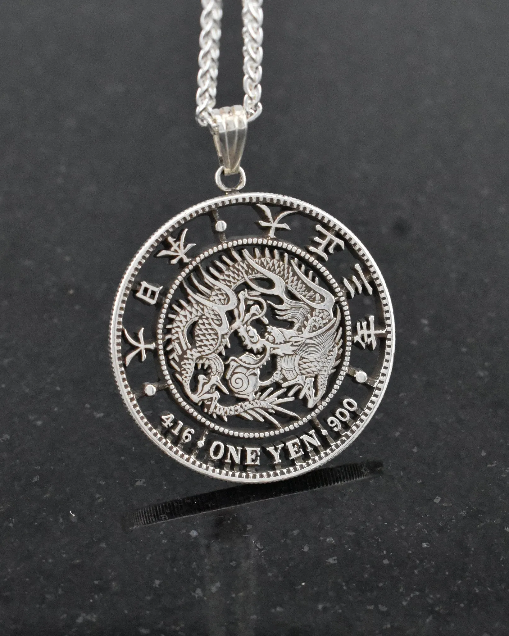 Japan - One Yen Dragon Cut Coin Pendant