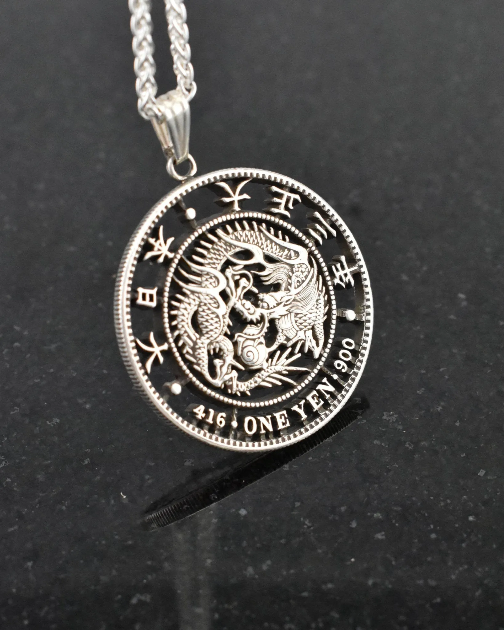 Japan - One Yen Dragon Cut Coin Pendant