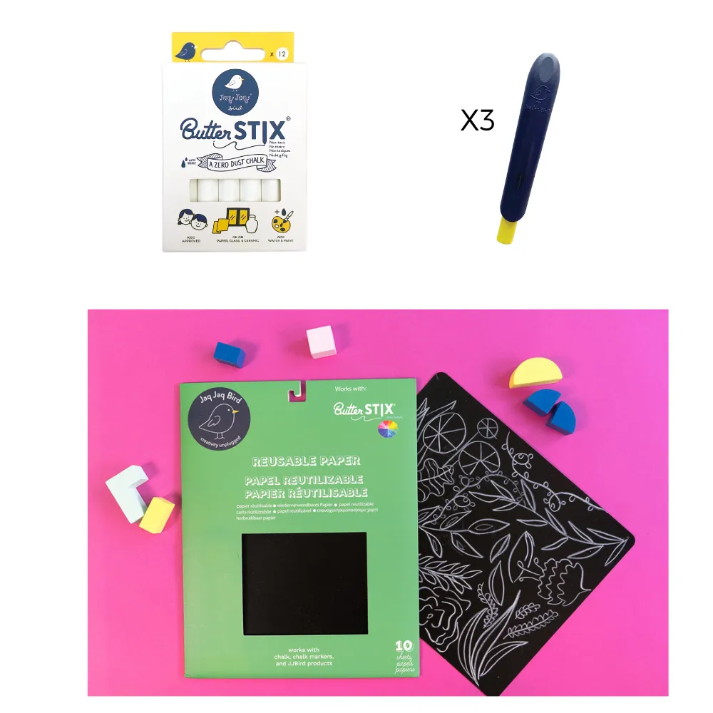 Jaq Jaq Bird Creative Essentials Set - White ButterStix®, Holders, and Reusable Paper