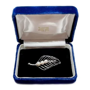 K. Uyeda Leaf Japanese Saltwater Cultured Akoya Pearl Brooch- Sterling Silver