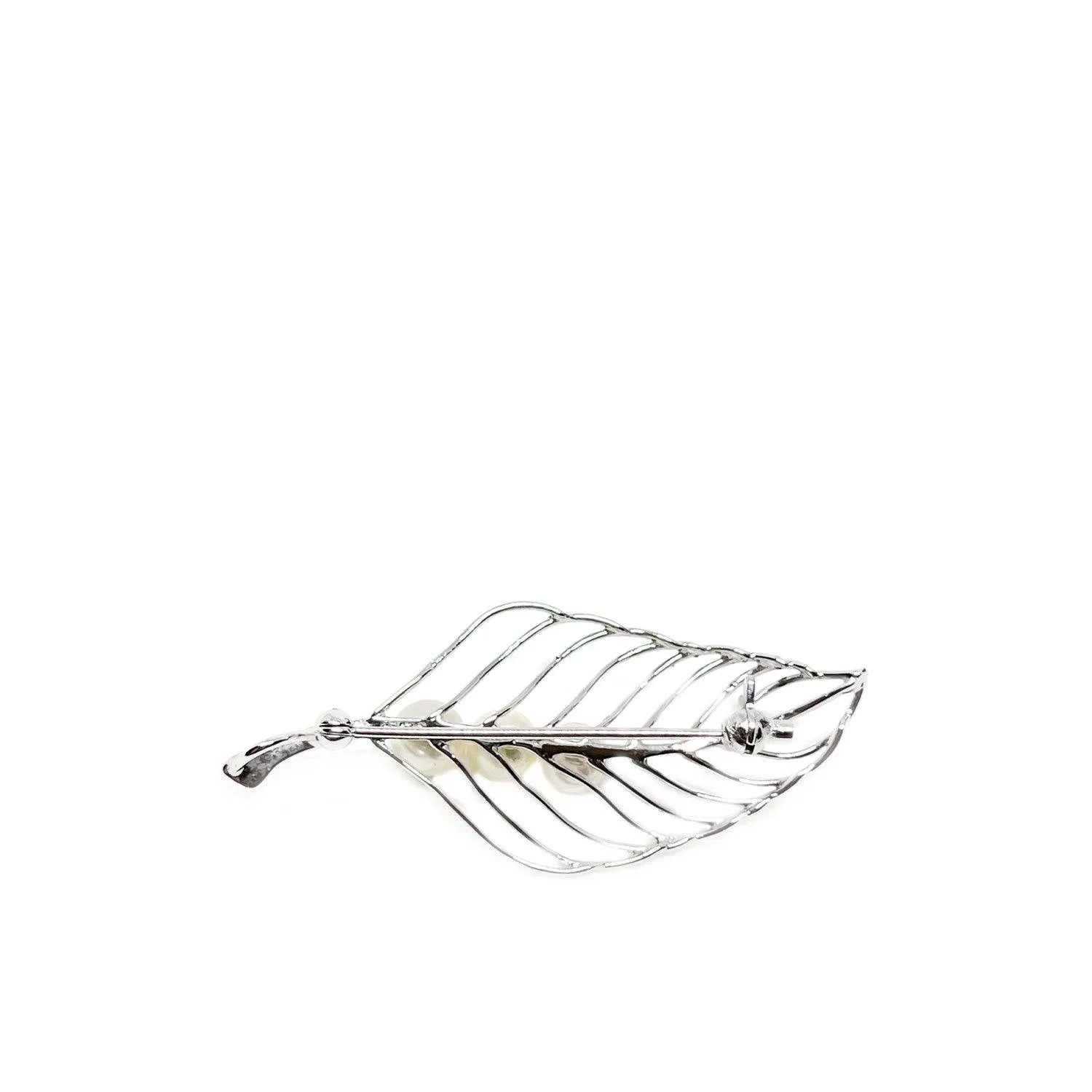 K. Uyeda Leaf Japanese Saltwater Cultured Akoya Pearl Brooch- Sterling Silver
