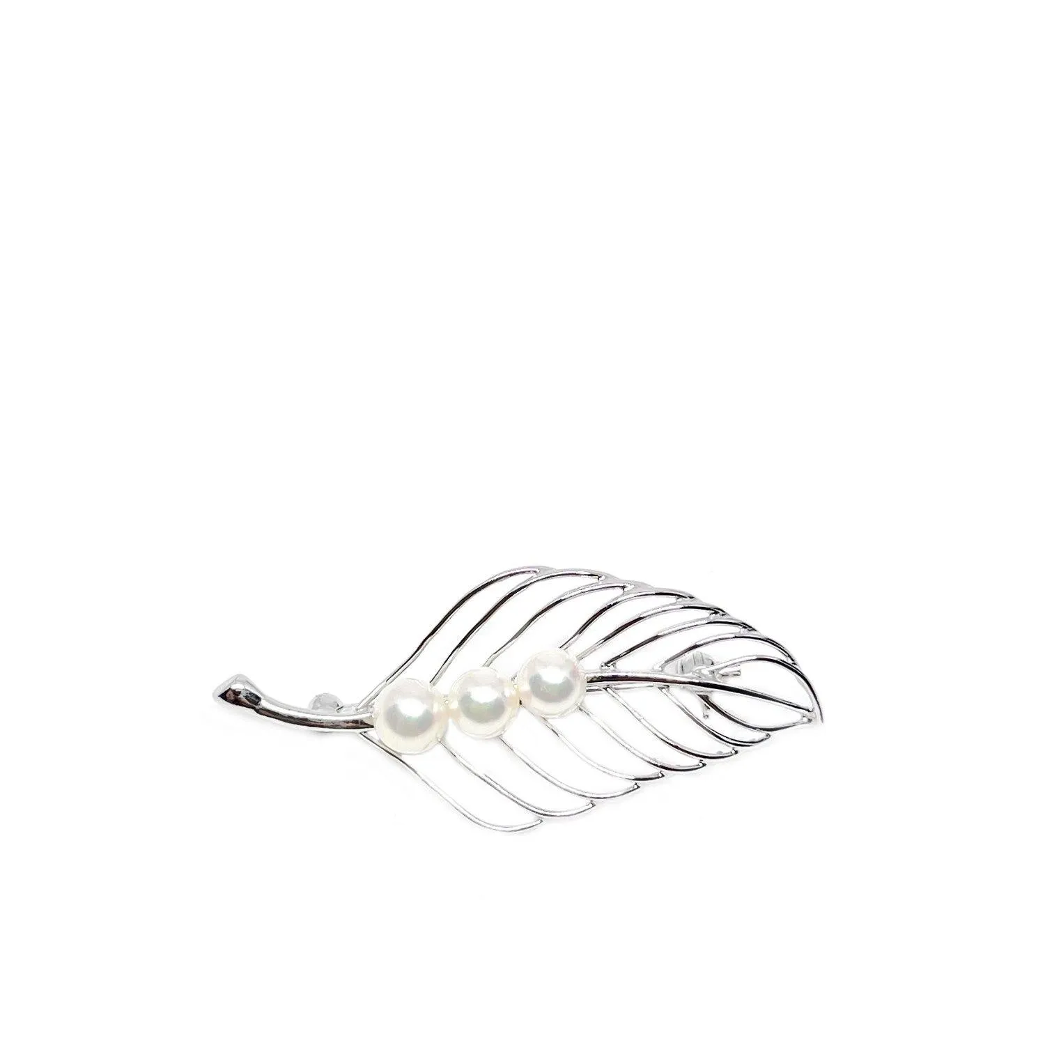 K. Uyeda Leaf Japanese Saltwater Cultured Akoya Pearl Brooch- Sterling Silver