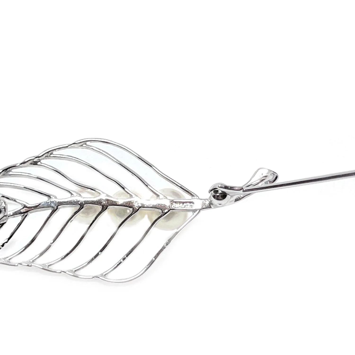 K. Uyeda Leaf Japanese Saltwater Cultured Akoya Pearl Brooch- Sterling Silver