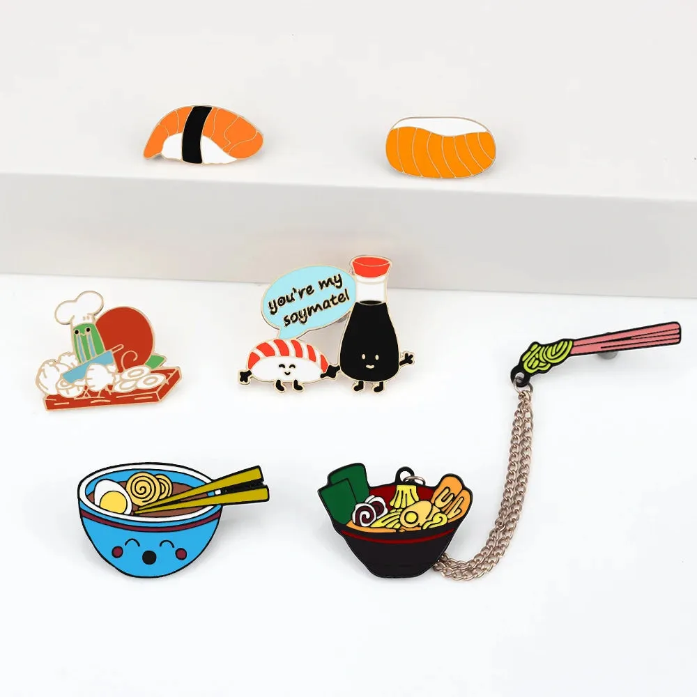 Kawaii Japanese Food Lapel Pins 🍣🥢 Cute Salmon Sushi & Ramen Brooches ✨ Fun Enamel Badges for Kids & Girls 🎀 Adorable Jewelry Gift!