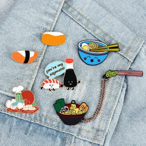 Kawaii Japanese Food Lapel Pins 🍣🥢 Cute Salmon Sushi & Ramen Brooches ✨ Fun Enamel Badges for Kids & Girls 🎀 Adorable Jewelry Gift!