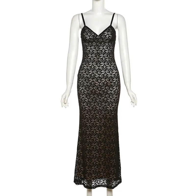Lace low-cut fitted hip-hugging dress S-240501-38
