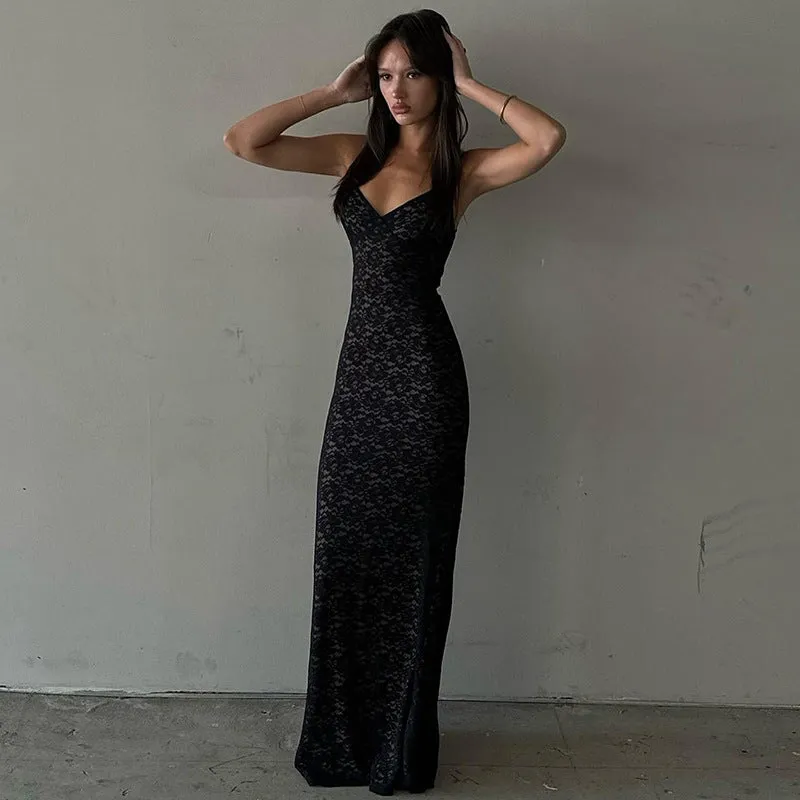 Lace low-cut fitted hip-hugging dress S-240501-38