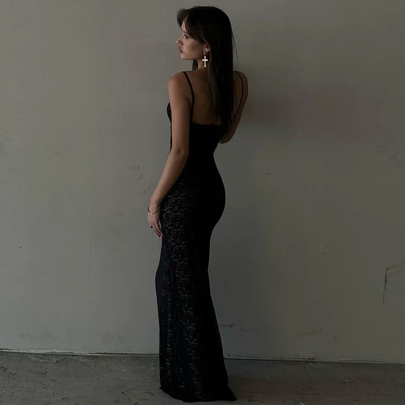 Lace low-cut fitted hip-hugging dress S-240501-38