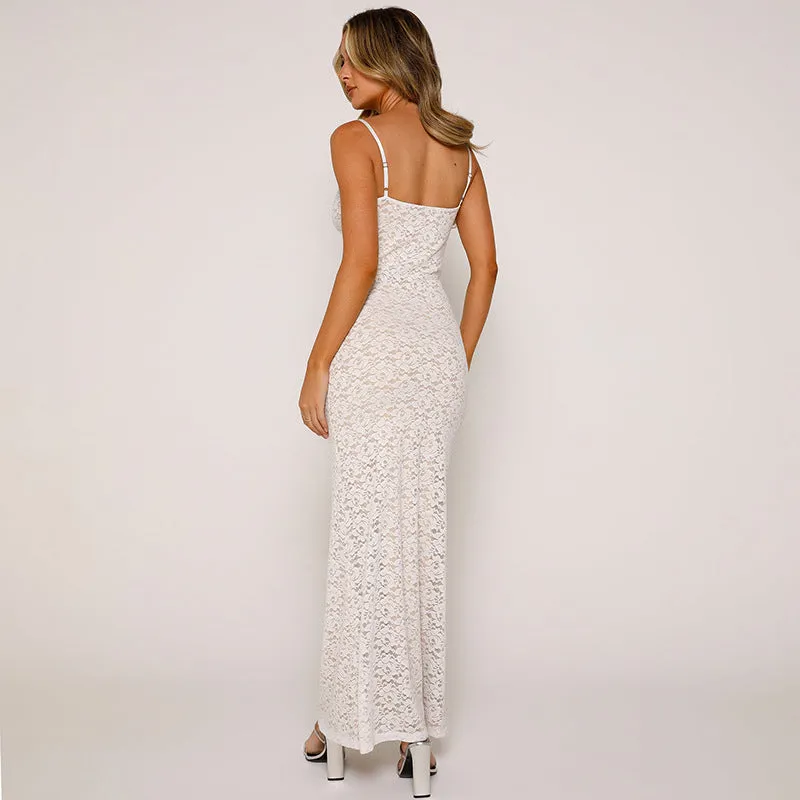Lace low-cut fitted hip-hugging dress S-240501-38