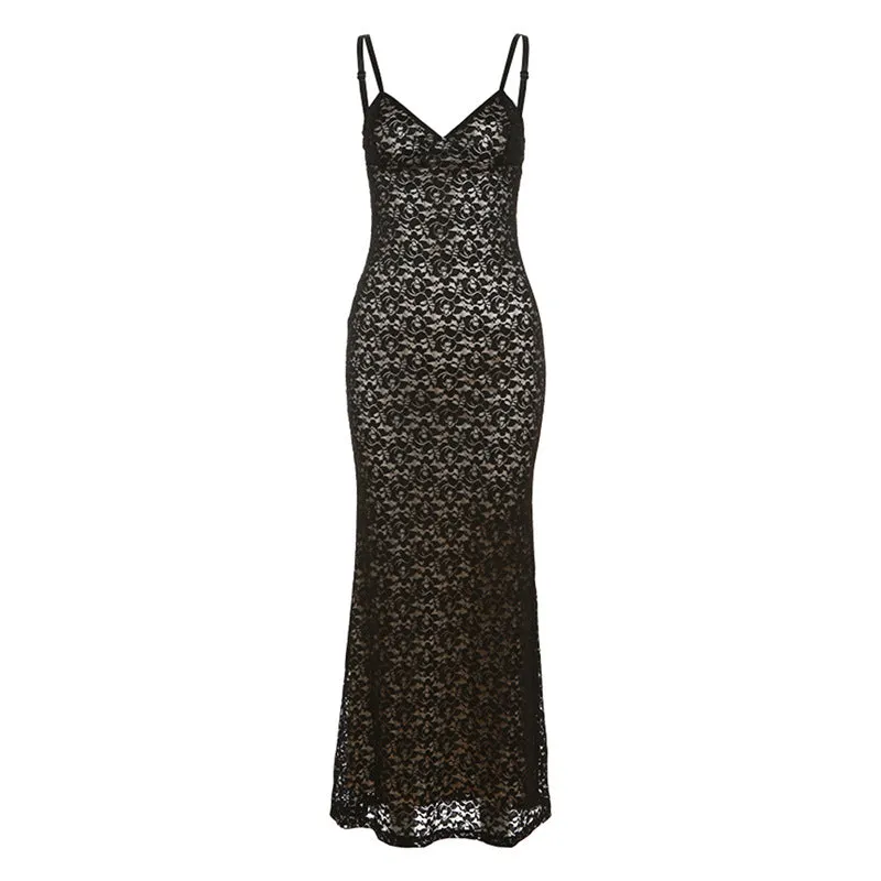 Lace low-cut fitted hip-hugging dress S-240501-38