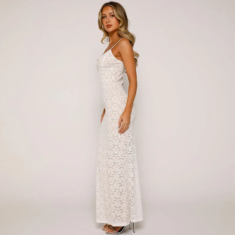 Lace low-cut fitted hip-hugging dress S-240501-38