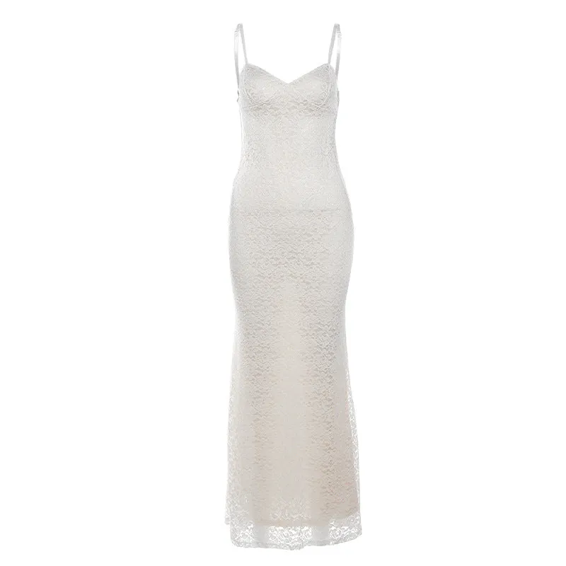 Lace low-cut fitted hip-hugging dress S-240501-38