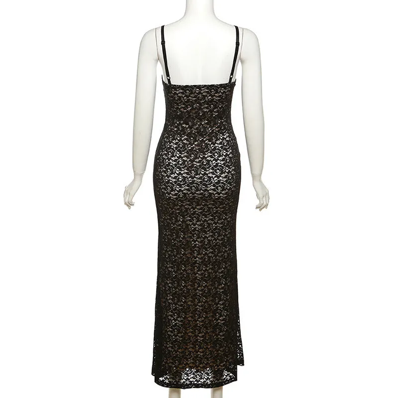 Lace low-cut fitted hip-hugging dress S-240501-38
