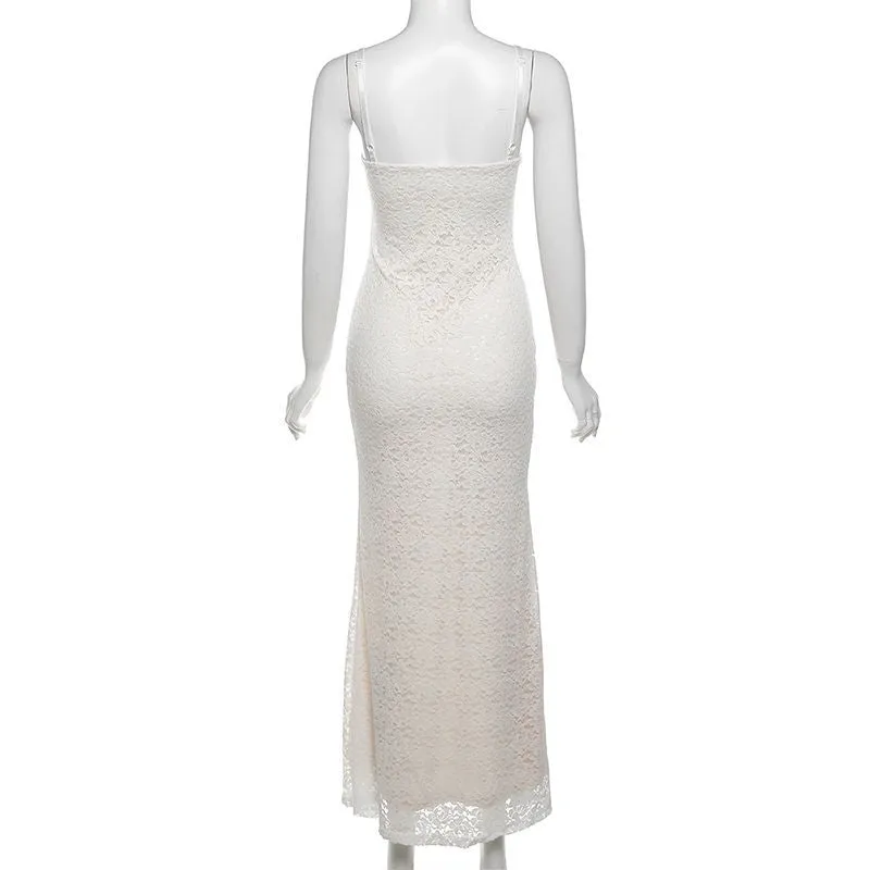 Lace low-cut fitted hip-hugging dress S-240501-38