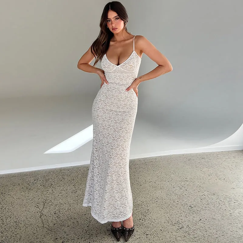 Lace low-cut fitted hip-hugging dress S-240501-38