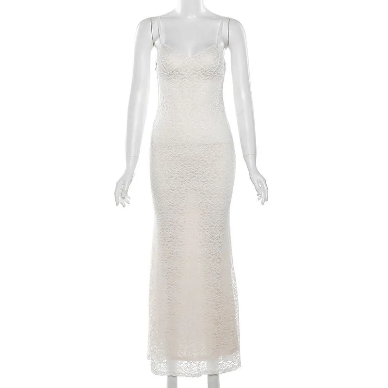 Lace low-cut fitted hip-hugging dress S-240501-38
