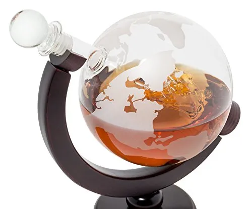Large 50 Oz 'Ship' Handmade Whisky Liquor Etched Globe Decanter Mega Set
